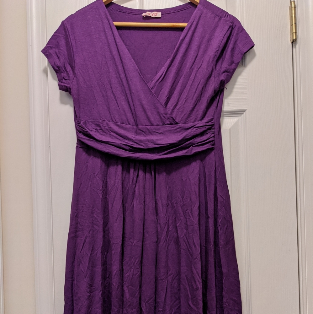 Purple V-neck midi dress